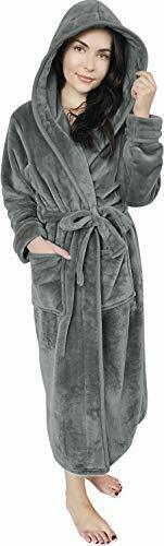 Women Fleece Hooded Bathrobe  Plush Long Robe Ny Threads
